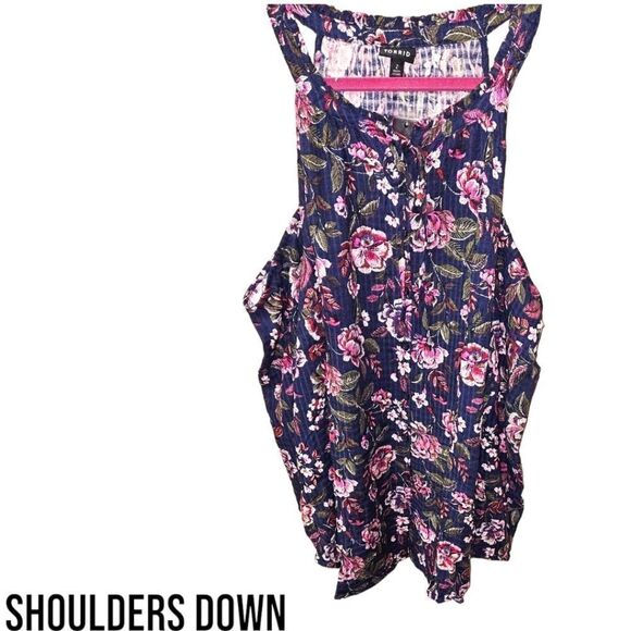 Torrid plus size floral cold shoulder top with olive twill aviator crop jean set - Picture 10 of 16